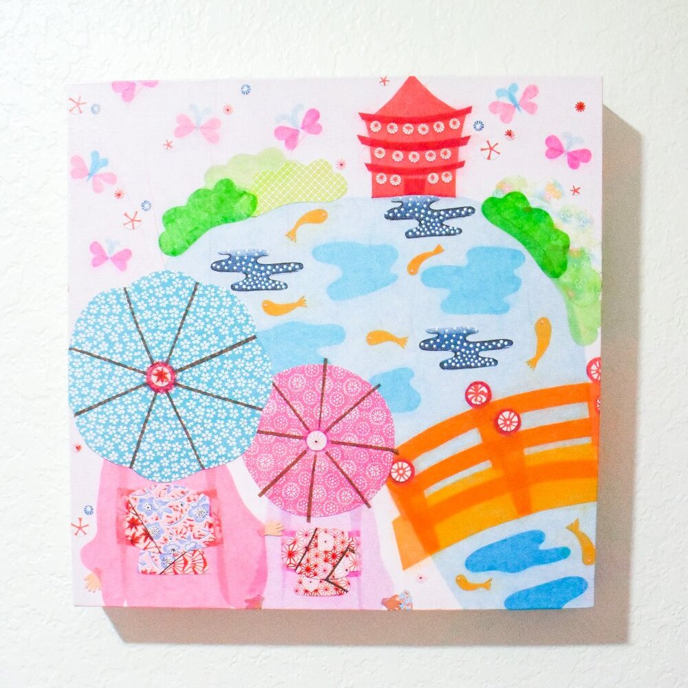 *Oopsy Daisy* Japanese Oriental Garden with Umbrella Girls Canvas Wall Art.